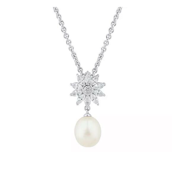 Sterling Silver Pearl (10mm) Starburst Pendant Necklace Luxury Fashion Style NEW - Picture 14 of 16